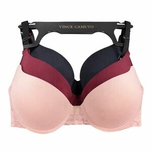 Vince Camuto 3 Pack T Shirt Bras 34C Nude Burgundy Black Smooth Molded Bra
